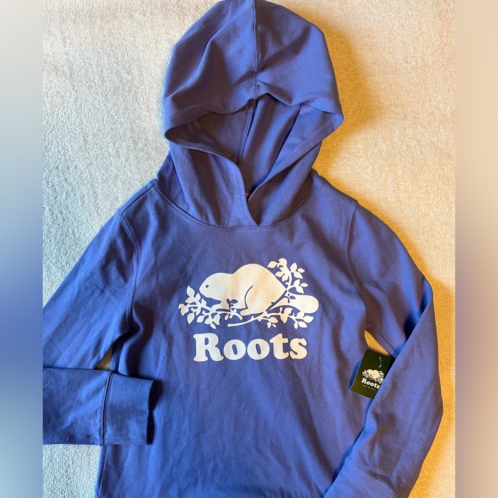 NWT Roots Kids Purple Cotton Hooded Dress, Long Sleeve, Sz 7-8 - Picture 2 of 4